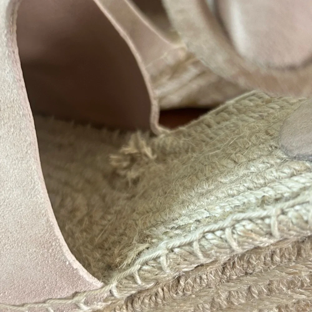 Via Spiga Nolan Beige Leather Suede SlingBack Espadrille Wedge Sandals Womens 8